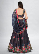 Navy Blue Art Silk Thread and Hand Work